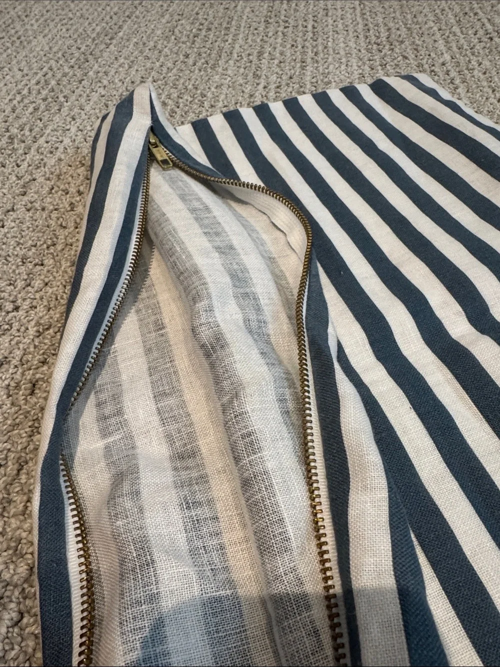 Striped Canvas Zip Pillow cover - Navy and White